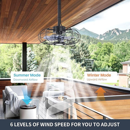 15" Outdoor Ceiling Fan with Light, with Remote and App Remote, IP65 Waterproof Gazebo Hanging Fan, 3CCT Dimmable, Portable Plug in Ceiling Fan with Cord Hook for Patio Porch Pergola Indoor(Black)