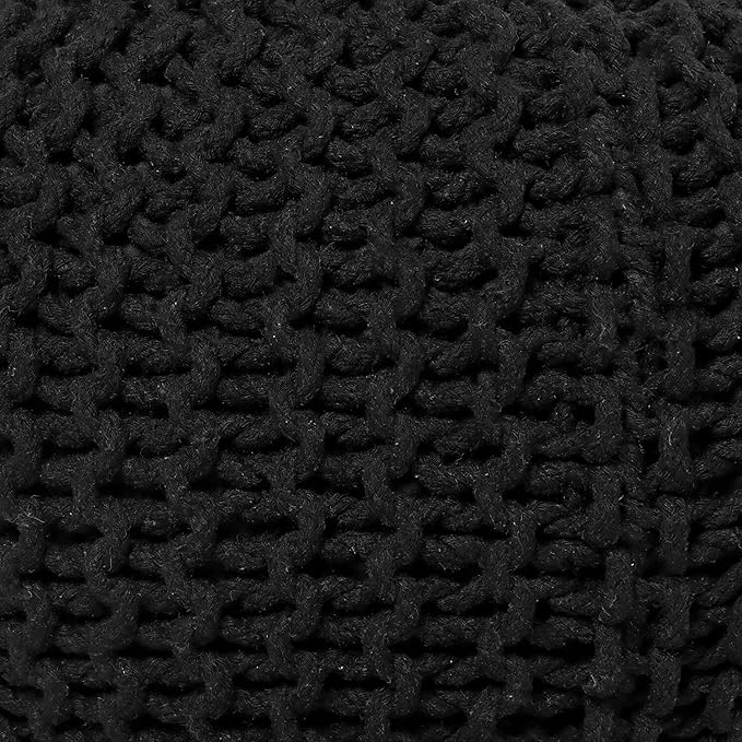 REDEARTH · Round Pouf Ottoman - Hand Knitted Cable Boho Poof Home Décor Pouffe Circular Footrest for Living Room - Nursery - Bedroom - Lounge 100% Cotton (19.5"x19.5"x14") - Black, Set of 2