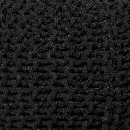 REDEARTH · Round Pouf Ottoman - Hand Knitted Cable Boho Poof Home Décor Pouffe Circular Footrest for Living Room - Nursery - Bedroom - Lounge 100% Cotton (19.5"x19.5"x14") - Black, Set of 2
