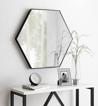 Kate and Laurel Rhodes 6-Sided Hexagon Wall Mirror, 30.75x34.75 Black