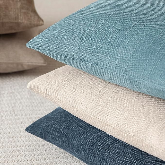 Foindtower Pack of 2 Textured Chenille Throw Decorative Pillow Covers Square Accent Solid Cushion Cover Neutral Farmhouse Pillow Case for Couch Sofa Bedroom Living Room 22x22 Inch,Light Blue
