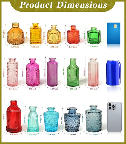 Set of 30 Colorful Glass Bud Vases - Small Textured Flower Vases for Centerpieces, Wedding Table Decor, Retro Home Decor Bulk Vase Set for DIY, Events & Gifts