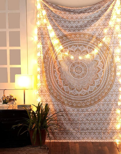 raajsee Mandala Tapestry - Boho Wall Art - 30x40 Inches - White Gold - Bedroom Decor