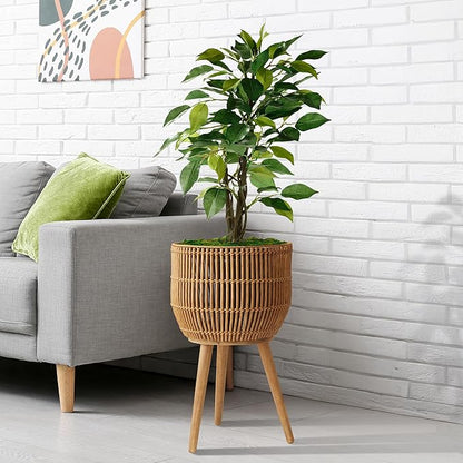 Casafield Indoor Planter with Stand, Natural Floor Planter with Wood Legs, Large Plant Pot Cover with Liner for Houseplants, Flower Pots and Trees