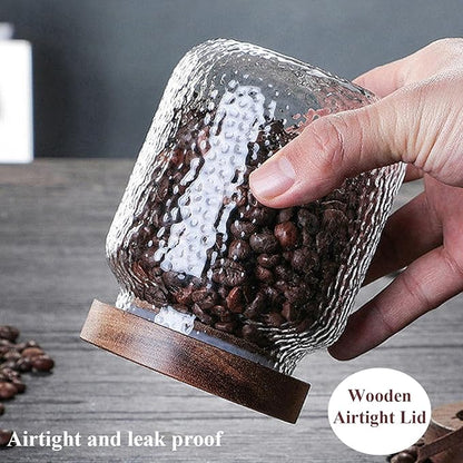 Viovian Glass Storage Jars With Wooden Lids 34 oz Anti-Slip Coffee Sugar Container Decorative Glass Canister Jar for Food Coffee Bean Candy Cookie 1000ml