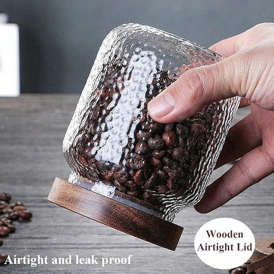 Viovian Glass Storage Jars With Wooden Lids 34 oz Anti-Slip Coffee Sugar Container Decorative Glass Canister Jar for Food Coffee Bean Candy Cookie 1000ml