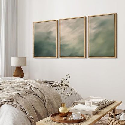 MUDECOR Framed Wall Art Print Set Soft Green Cloudscape Tranquil Abstract Nature Illustrations Modern Art Boho Decorative Colorful Chic for Living Room, Bedroom, Office - 16"x24"x3 Natural