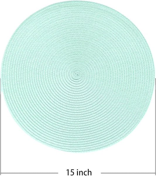 AHHFSMEI Round Braided Placemats 15 Inch Round Table Mats for Dining Tables Natural Woven Heat Resistant Place mats Set of 4 (Mint Green)
