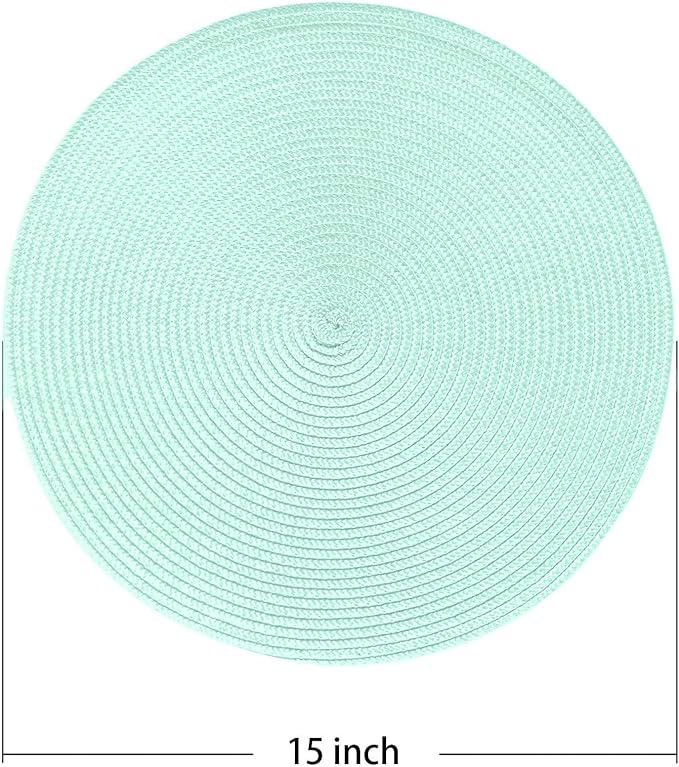 AHHFSMEI Round Braided Placemats 15 Inch Round Table Mats for Dining Tables Natural Woven Heat Resistant Place mats Set of 6 (Mint Green)