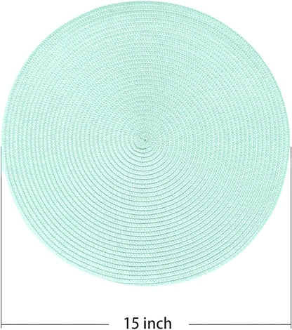 AHHFSMEI Round Braided Placemats 15 Inch Round Table Mats for Dining Tables Natural Woven Heat Resistant Place mats Set of 6 (Mint Green)