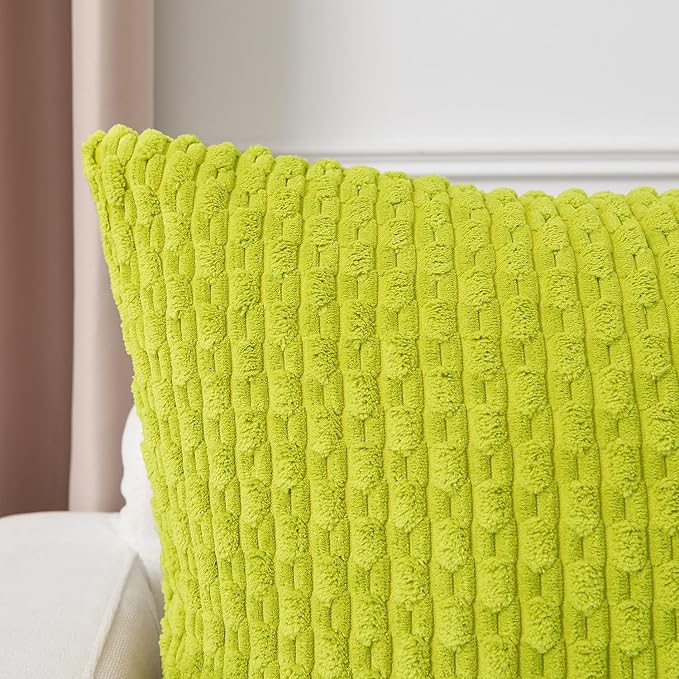 Kevin Textile 12x24 Inch Pillow Cover 1 Pack Boho Christmas Decorative Soft Striped Corduroy Lumbar Farmhouse Accent Rectangle Cushion Case for Living Room Couch Sofa Bed, Christmas Green