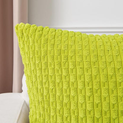 Kevin Textile Decorative Pillow Covers Set of 2 Striped Plush Corduroy Pillows Pillowcases Boho Home Decor Cushion Covers for Couch Sofa Bed Living Room 26x26 Inch, Christmas Green
