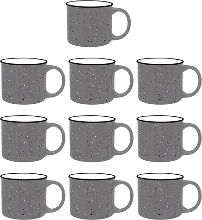 DISCOUNT PROMOS Ceramic Campfire Coffee Mugs 13 oz. Set of 10, Bulk Pack - Perfect for Tea, Espresso, Cappuccino, Hot Cocoa - Grey
