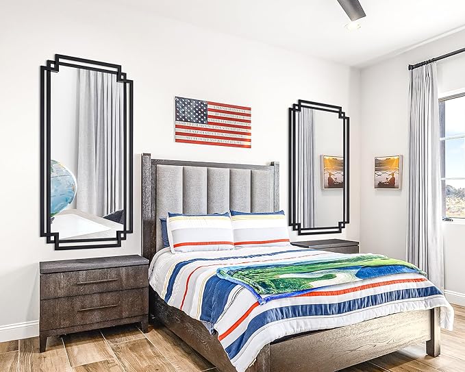 24" x 47" Large Black Mirror for Wall Decor, Elegant Living Room Mirror with Irregular and Rectangular Metal Frame, Modern Bathroom Mirror Above Sink