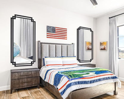 24" x 47" Large Black Mirror for Wall Decor, Elegant Living Room Mirror with Irregular and Rectangular Metal Frame, Modern Bathroom Mirror Above Sink