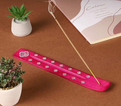 Bless-International Traditional-Handmade-Burner Wooden-Incense-Stick-Holder Ash-Catcher-Stand for-Aromatherapy-Meditation-Yoga (Heart Pink) 10 Inches, Pack of 2