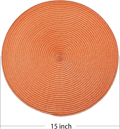 AHHFSMEI Round Braided Placemats 15 Inch Round Table Mats for Dining Tables Natural Woven Heat Resistant Place mats Set of 4 (Orange, 4)