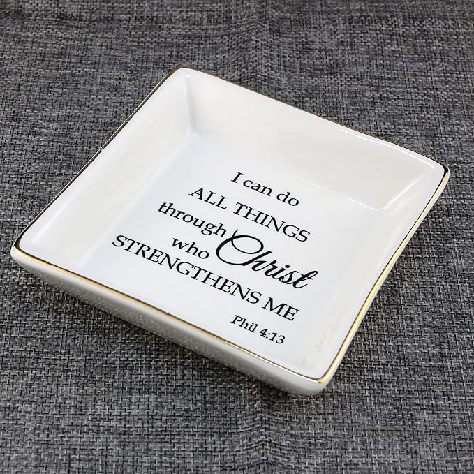 JoycuFF Religious Jewelry Gifts Inspirational Christine Trinket Dish Tray Motivational Gifts for Women Teens Christines Birthday Thanksgiving Day Christmas