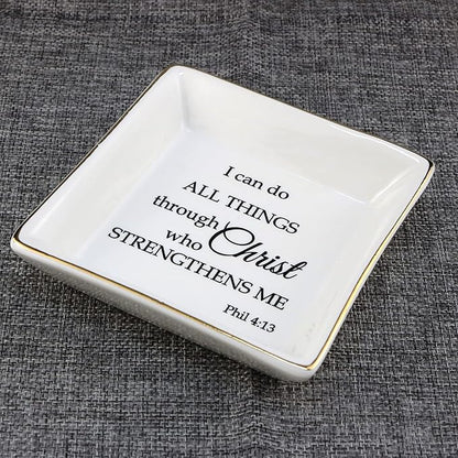 JoycuFF Religious Jewelry Gifts Inspirational Christine Trinket Dish Tray Motivational Gifts for Women Teens Christines Birthday Thanksgiving Day Christmas