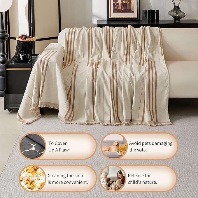 Boho Non Slip Covers Sofa Covers for 3 Cushion Chenille Dog Pet Couch Protector Washable L Shaped Sofa Cover ﻿ (Shallow Coffee, 91"*150")