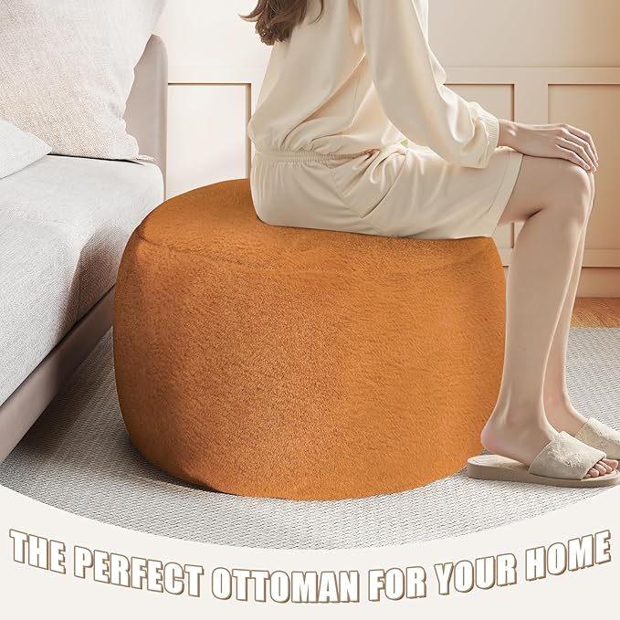 Round Pouf Ottoman Foot Rest, 29 X 18Inch Floor Poufs Footstool, A Round Modern Foam Filled Foot Stool for Living Room, Home, Nursery, Dorm, Outdoor (Orange, 29Inch)