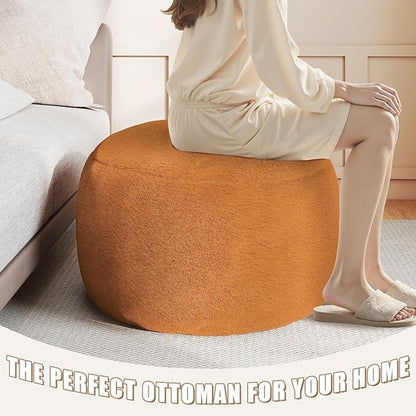 Round Pouf Ottoman Foot Rest, 29 X 18Inch Floor Poufs Footstool, A Round Modern Foam Filled Foot Stool for Living Room, Home, Nursery, Dorm, Outdoor (Orange, 29Inch)