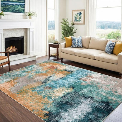 vivorug Washable Rug, Ultra Soft Area Rug 6x9, Non Slip Abstract Rug Carpet, Stain Resistant Rugs for Living Room Bedroom, Modern Fluffy Rug (Rosy Clouds, 6'x9')