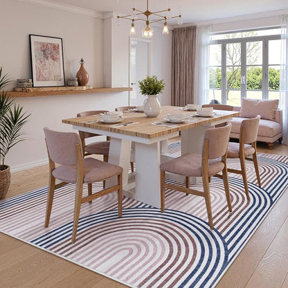 Moynesa Boho Rainbow 6x9 Area Rugs for Living Room, Ultra Thin Soft Colored Bedroom Rugs Machine Washable, Non Slip Mid Century Modern Large Indoor Carpet for Office Playroom Dining Room