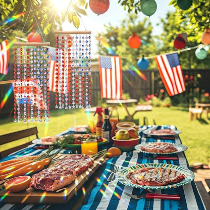 Suncalla 2 Pcs 4th of July Crystal Suncatcher American Flag Wind Chime with Chain Patriotic Window Decor Red Blue and White USA Hanging Making Rainbow Prism for 250th Anniversary Garden Home Gift