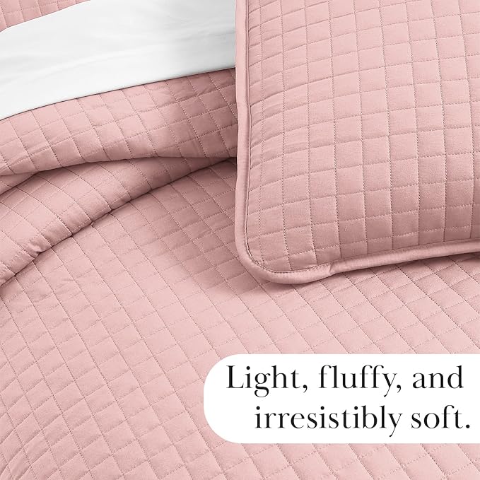 Southshore Fine Living, Inc. Stitched Pink Queen Quilt Bedding Set, Oversized Quilts Queen Size/Full, Pet Hair Resistant Bedding, Soft Cozy Bedspread, Full Size Coverlet, 2 Pillow Shams, Pastel Pink