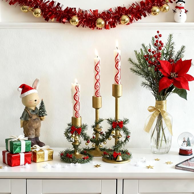 SwallowLiving Candle Holder Table Decor, Antique Brass Gold Taper Candle Holder Set of 3, Iron Candlestick Holders for Pillar Candles, Vintage Decor Centerpiece Table Decorations for Wedding Christmas