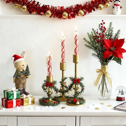 SwallowLiving Candle Holder Table Decor, Antique Brass Gold Taper Candle Holder Set of 3, Iron Candlestick Holders for Pillar Candles, Vintage Decor Centerpiece Table Decorations for Wedding Christmas