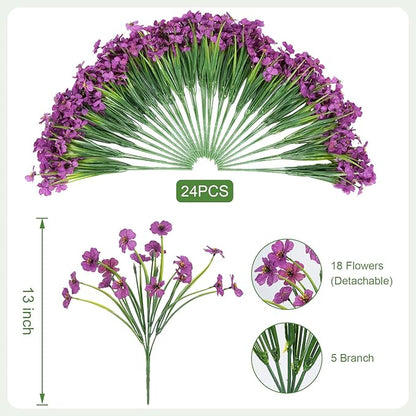 Artificial Flowers for Outdoor Faux Plants for Spring Summer Decoration, UV Resistant Realistic Silk Plastic Fake Flowers Garden Porch Patio Balcony Yard Front Home Decor, 24 Bundles