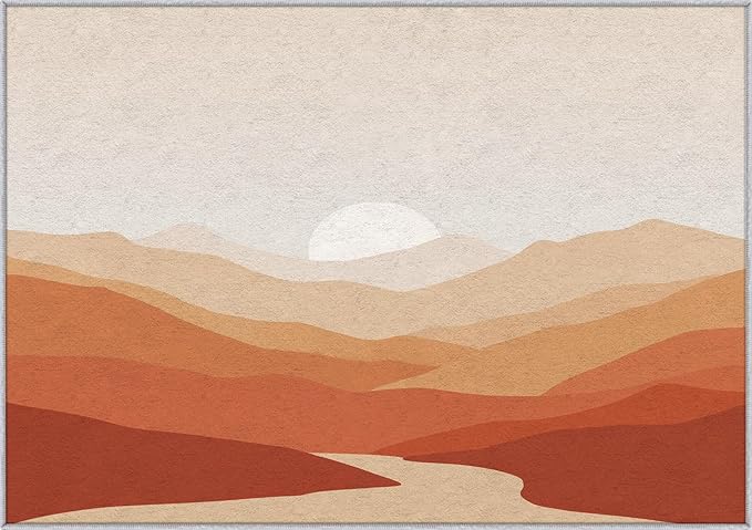 Boho Rug, 5x8 Area Rugs Terracotta Mountain Sun Minimalist Pattern for Living Room, Bedroom, Boho Home Decor Accessories Indoor Carpet, Non Slip & Machine Washable