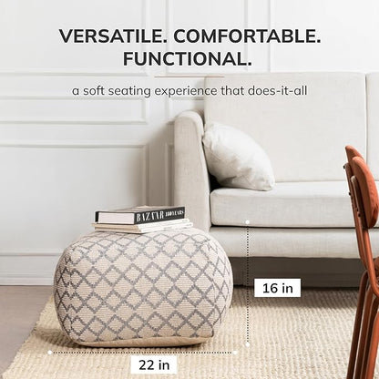 Anji Mountain 100% Handmade & Handcrafted Comfortable Home Décor Pouf Ottoman Footrest for Living Room, Bedroom, Nursery, Kidsroom, Patio Furniture - (22" x 22" x 16"- Gray,Ivory)