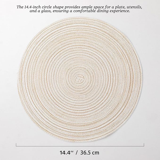 Round Placemats Set of 8 Woven Placemats Washable Braided Table Mats for Dining Table Heat Resistant Non-Slip Circle Place Mats(Cream)