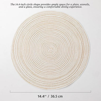 Round Placemats Set of 12 Woven Placemats Washable Braided Table Mats for Dining Table Heat Resistant Non-Slip Circle Place Mats(Cream)