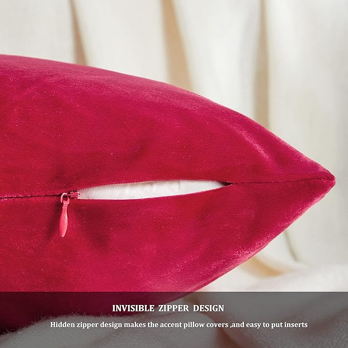 GIGIZAZA Red Velvet Decorative Throw Pillow Covers for Sofa Bed 2 Pack Soft Cushion Cover