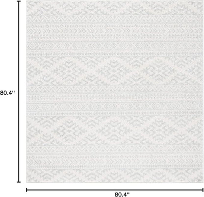 SAFAVIEH Tulum Collection Area Rug - 6'7" Square, Ivory & Light Grey, Moroccan Boho Tribal Design, Non-Shedding & Easy to Clean, Ideal for Living Room, Bedroom, Dining Space (TUL272G)