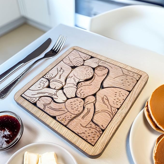 Funny Penis Wooden Puzzle Coasters Set - Unique and Playful Adult Drink Coasters with Holder - Perfect Fuck for Bachelor/Bachelorette Parties, Gag Gifts, and Fun Home Decor
