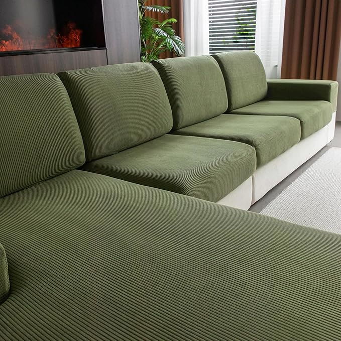 Sectional Couch Covers, Wear Resistant Stretch Sofa Covers Washable Soft Couch Cushion Covers Anti Slip Furniture Protector Sofa Slipcovers for Pets (1 Piece Chair Cover, Green)