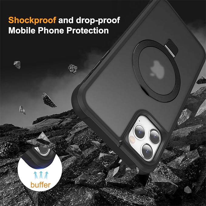 Compatible with iPhone 11 Case with Invisible Magnetic O-Ring Stand Military-Grade Translucent Case for iPhone 11 6.1" [Compatible with Mag-Safe][Great Grip Feeling], Black