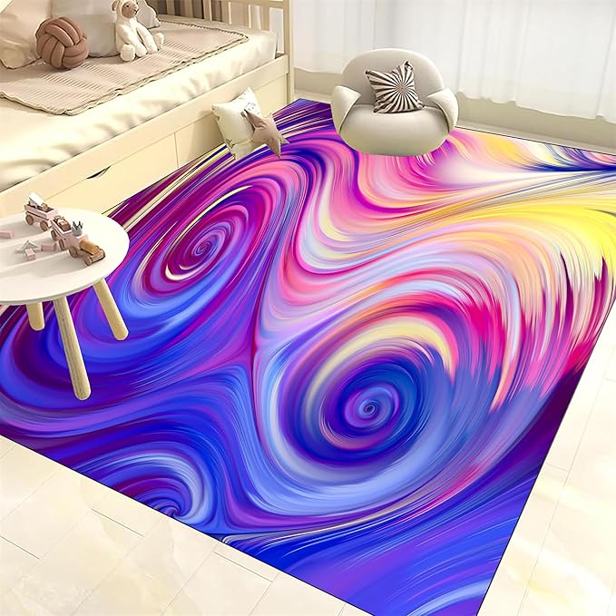 Living Room Abstract Area Rug Indoor Washable Gradient Color Swirl Pattern Restaurant Floor Non-Slip Backing Modern Plush 4x6ft