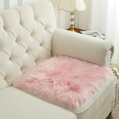 Softlife Pink Faux Fur Sheepskin Chair Cover Seat Cushion Pad Super Soft Area Rugs for Living Bedroom Sofa Dorm (1.6ft x 1.6ft)