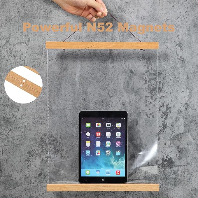 FALAMON 2 Pack Magnetic Poster Hanger Frame,13x19 13x18 13x17 Teak Wood Magnet Poster Frame for Hanging Posters, Prints, Photos, Pictures, Maps, Scrolls, and Canvas Artwork