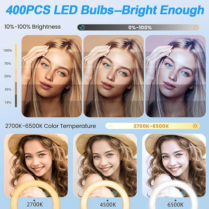 18 inch Ring Light with Stand+10 inch Light,Foldable Large Ring Light for ipad iPhone,LCD Display/4 Clips/2 USB Ports,2700-6500K with Tripod for Tattoo Lash Barber Makeup Photography Lighting