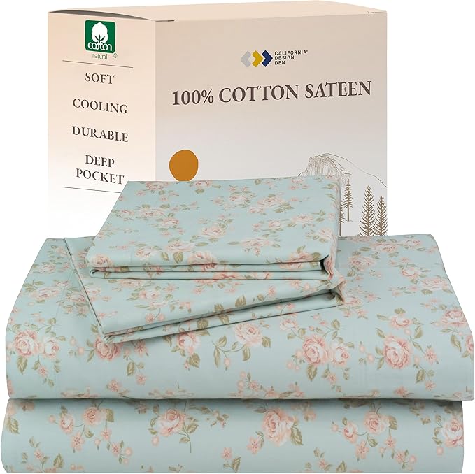 California Design Den Vintage Rose Sheet Set, Full Size Bed Sheets Set, 100% Cotton, Deep Pocket Full Sheets & Pillowcase Set, Soft Sateen Weave - Vintage Rose