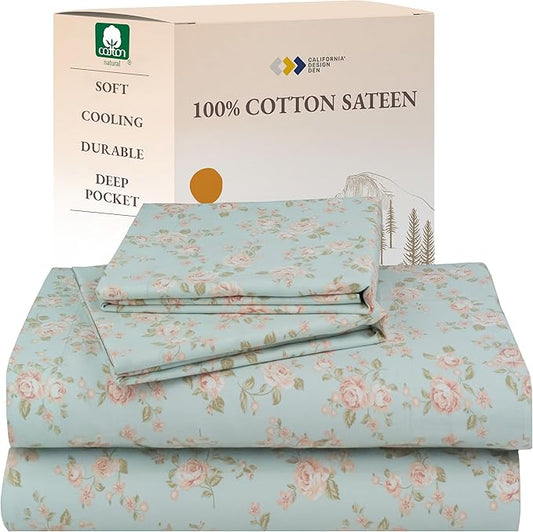 California Design Den Vintage Rose Sheet Set, Full Size Bed Sheets Set, 100% Cotton, Deep Pocket Full Sheets & Pillowcase Set, Soft Sateen Weave - Vintage Rose