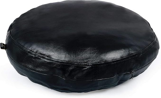 D DOLLY LAMB Lambskin Round Leather Pillow Cover - Sofa Cushion Case - Decorative Circular Cushion Throw Covers for Living Room & Bedroom - Black Diameter 20 Inch