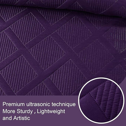 Exclusivo Mezcla Quilts Queen Size - Deep Purple Quilt Set Bedspread with 2 Pillow Shams, Modern Bedding Set with Striped Pattern, Soft Lightweight Bedspreads Queen Size for All Seasons